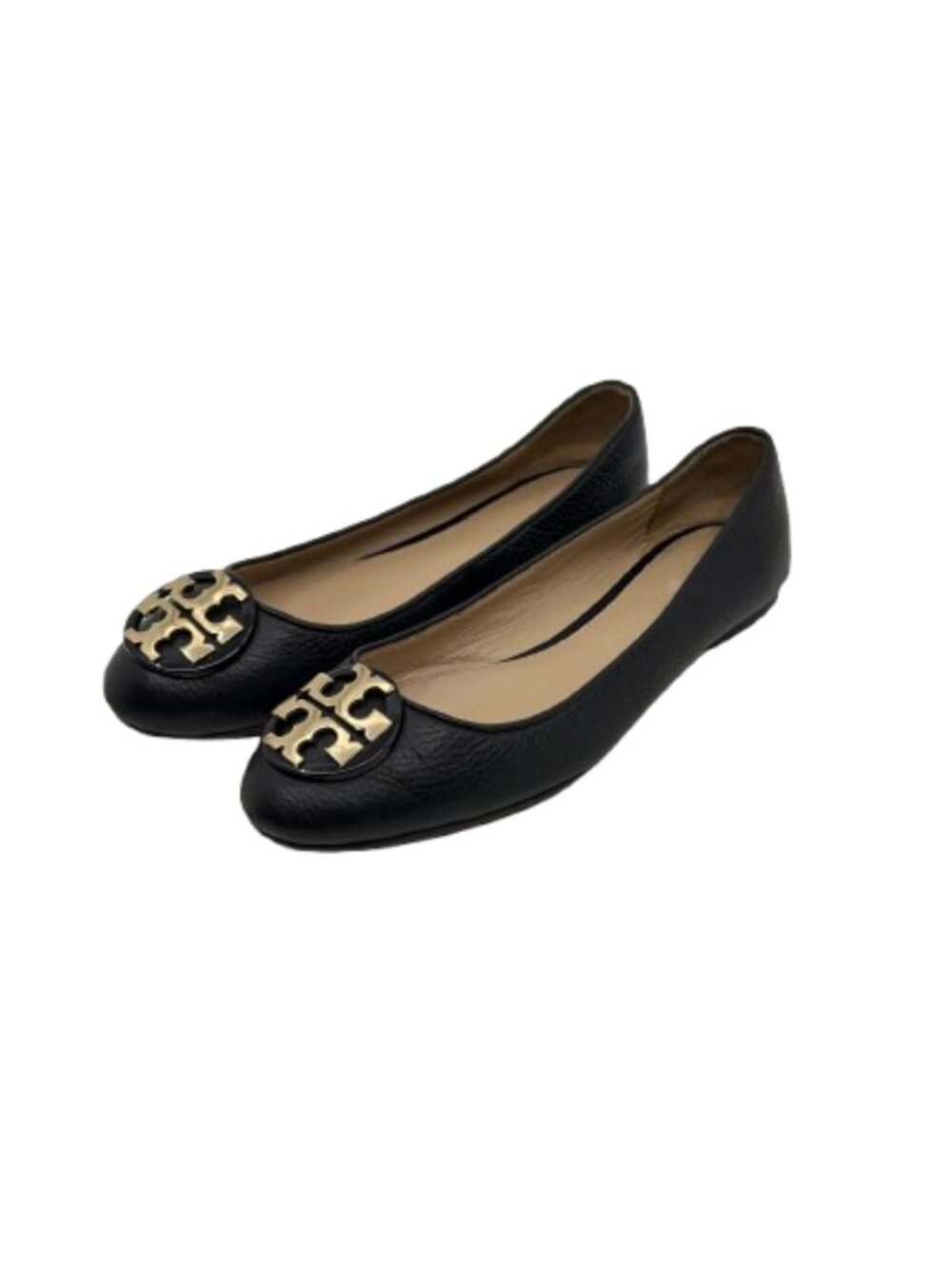 TORY BURCH~Claire Leather Ballet Flats Shoes – Perfect Black / Gold – Size 7